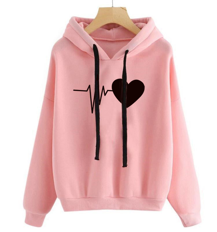 Women's Heart Print Streetwear Hoodie