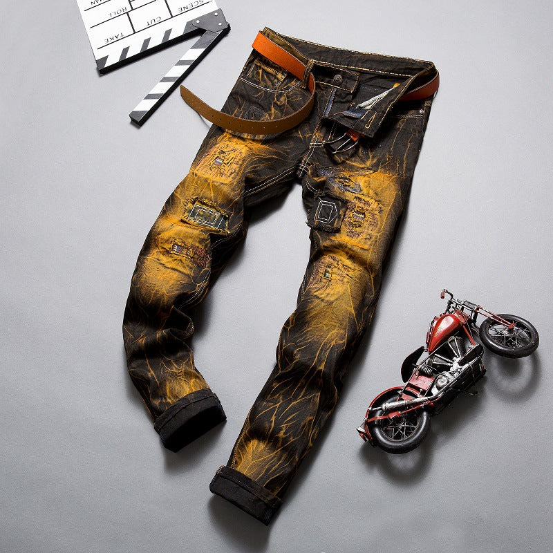 Men's Distressed Slim Fit Straight-leg Washed Jeans