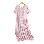 Women's Striped Short-Sleeved Nightdress With Chest Pad