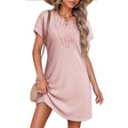 Women's Laced V-Neck Short-Sleeve Dress