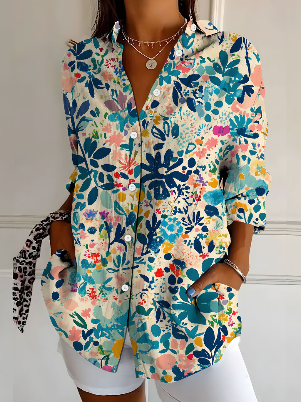 Women's Botanical Print Long Sleeve Shirt