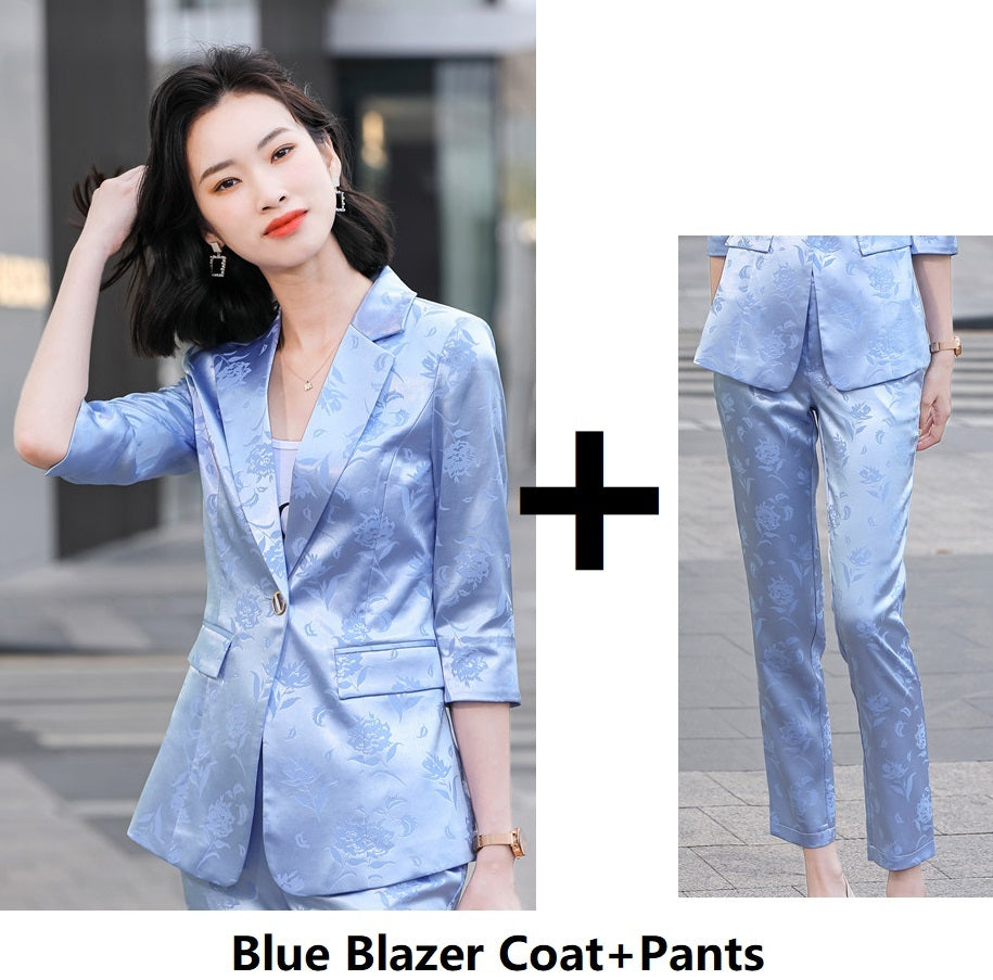 Women's Printed Satin Business Suit