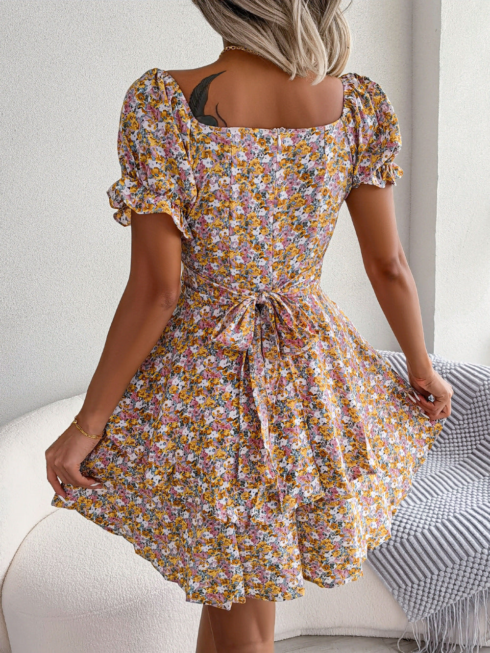 Women's Ruffled Floral Mini Dress