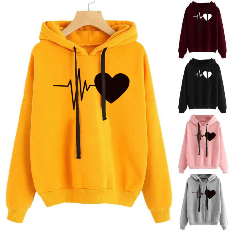 Women's Heart Print Streetwear Hoodie
