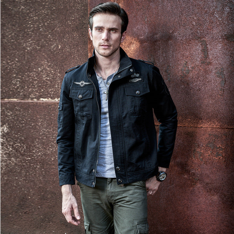 Men's Washed Cotton Motorcycle Jacket