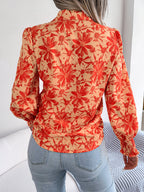 Women's Lantern Sleeve Flower Lapel Shirt