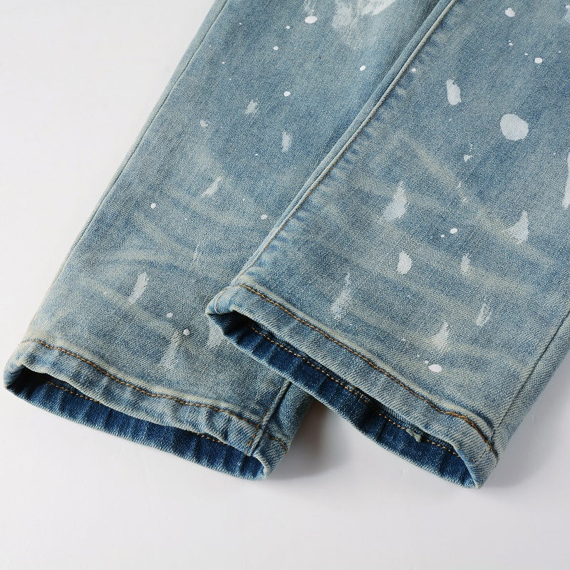 Men's Vintage Paint Splatter Ripped Jeans