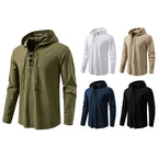 Men's Drawstring Cotton Long Sleeve Top