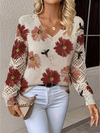 Women's Elegant Bohemian Floral V-neck Long Sleeve Top