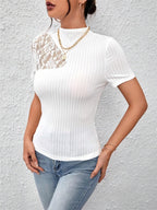Women's Slim Fitting Lace Patchwork Short-sleeved Top