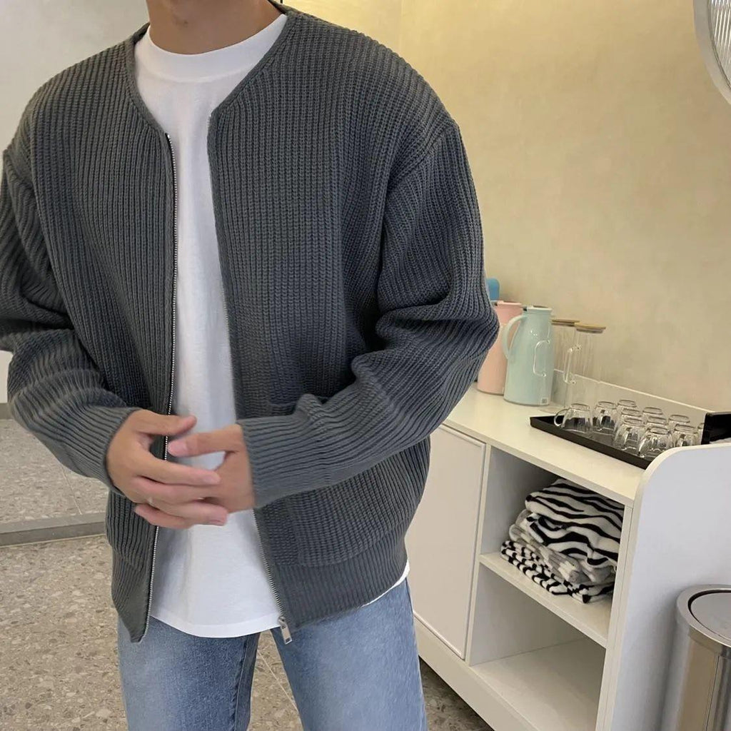 Men's Zip Up Knitted Long Sleeved Jacket