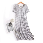 Women's Striped Short-Sleeved Nightdress With Chest Pad