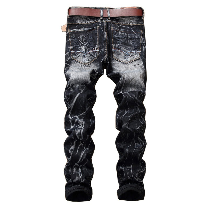 Men's Distressed Slim Fit Straight-leg Washed Jeans