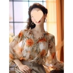Women's Puff Sleeve Printed Chiffon Top