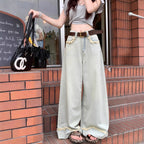 Women's Retro Ripped Hem Loose Wide-Legged Jeans