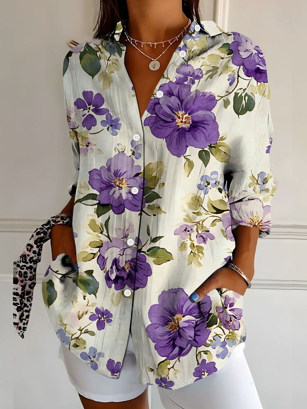 Women's Botanical Print Long Sleeve Shirt