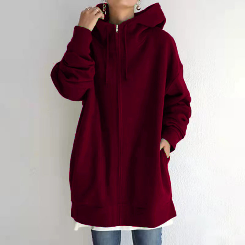 Women's Zipped Fuzzy Elongated Hoodie