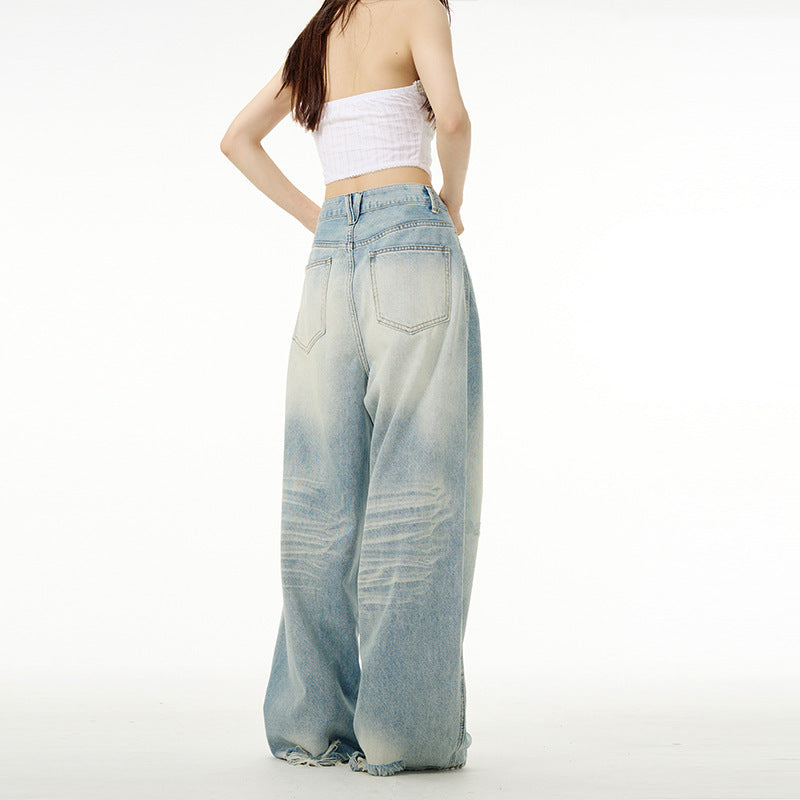 Men's And Women's Baggy Washed Blue Jeans