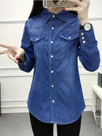 Women's Long-Sleeve Slim-Fit Denim Shirt