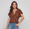 Women's Leopard Print V Neck Short Sleeve Top