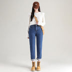 Women's Straight High Waist Thickened Fleece Padded Jeans