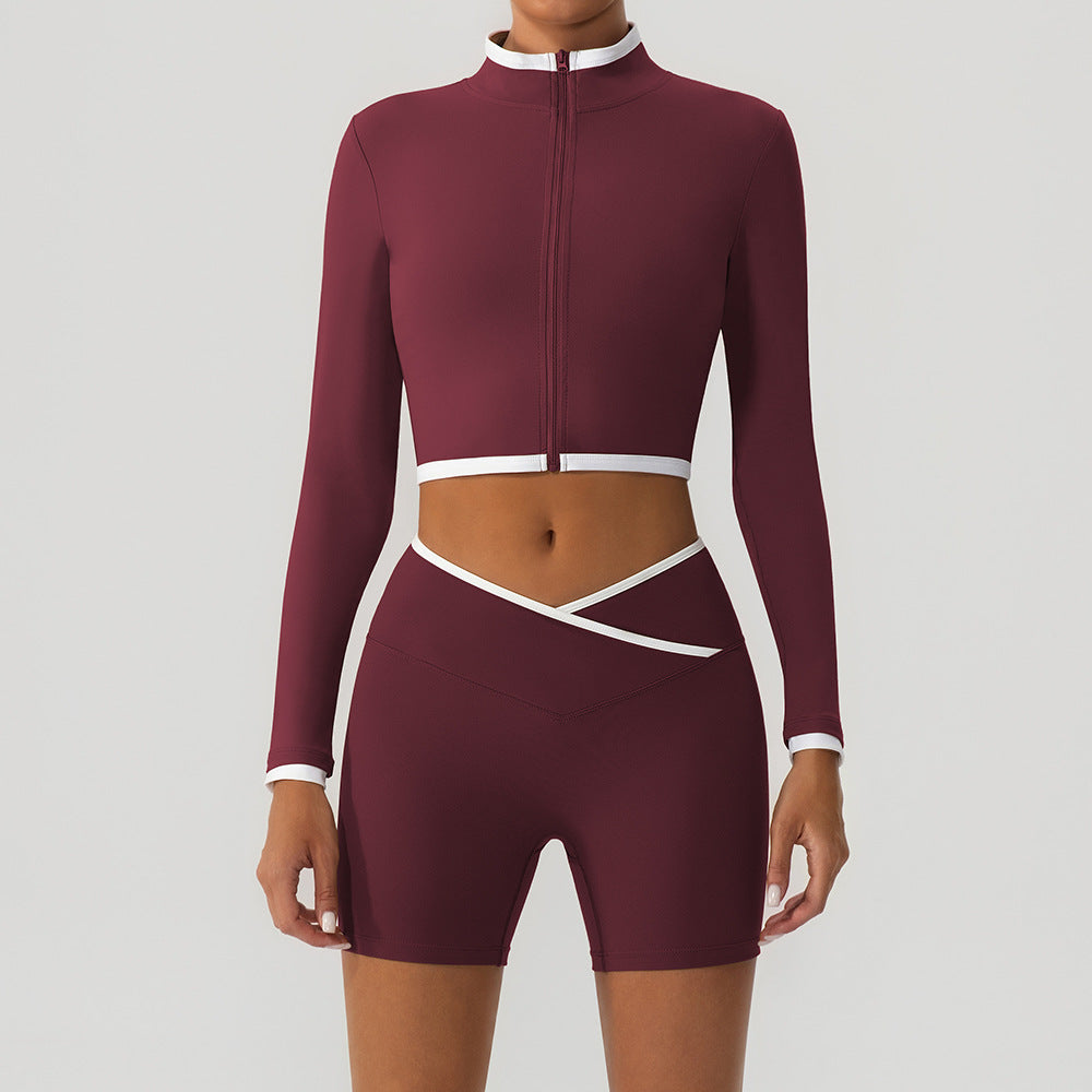 Women's Hip-Lifting Yoga Jacket And Shorts Set