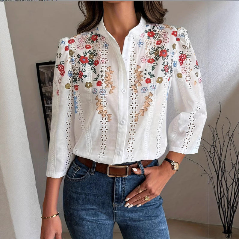 Women's Floral Spring Retro-Printed Shirt