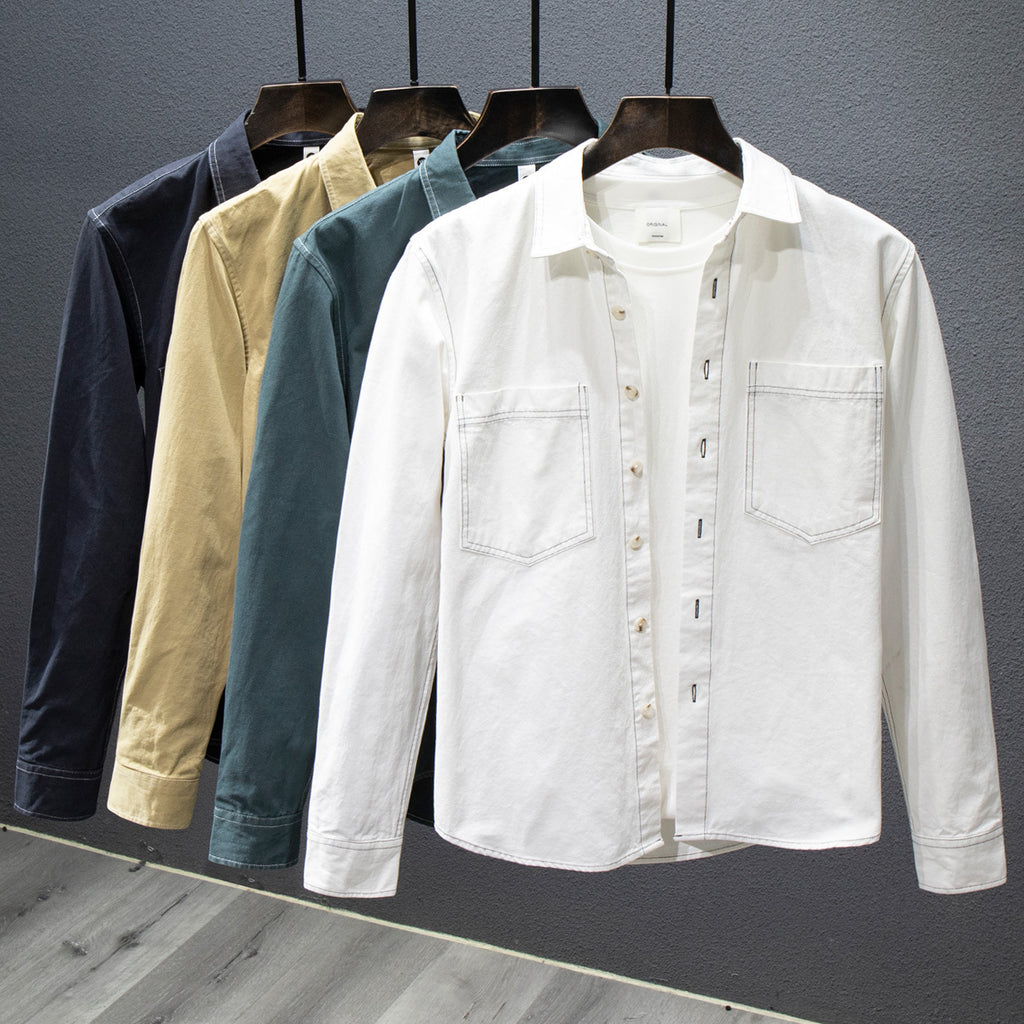 Men's Pure Cotton Multi-Pocket Long-Sleeved Staple Shirt