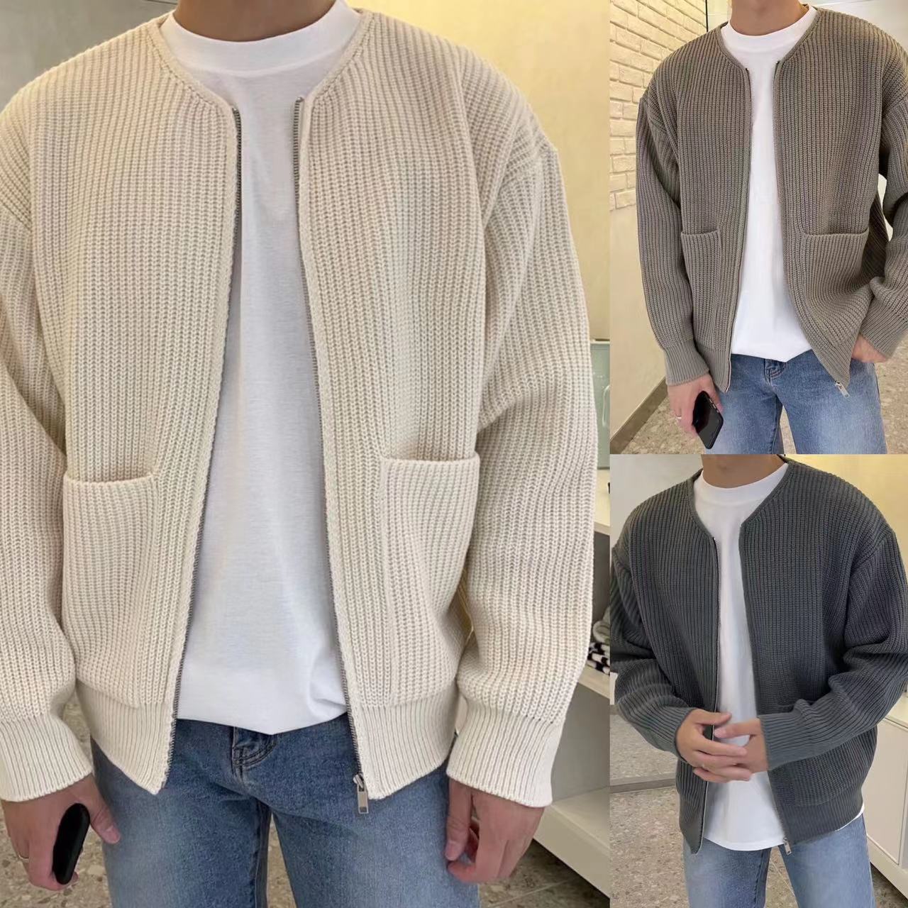 Men's Zip Up Knitted Long Sleeved Jacket