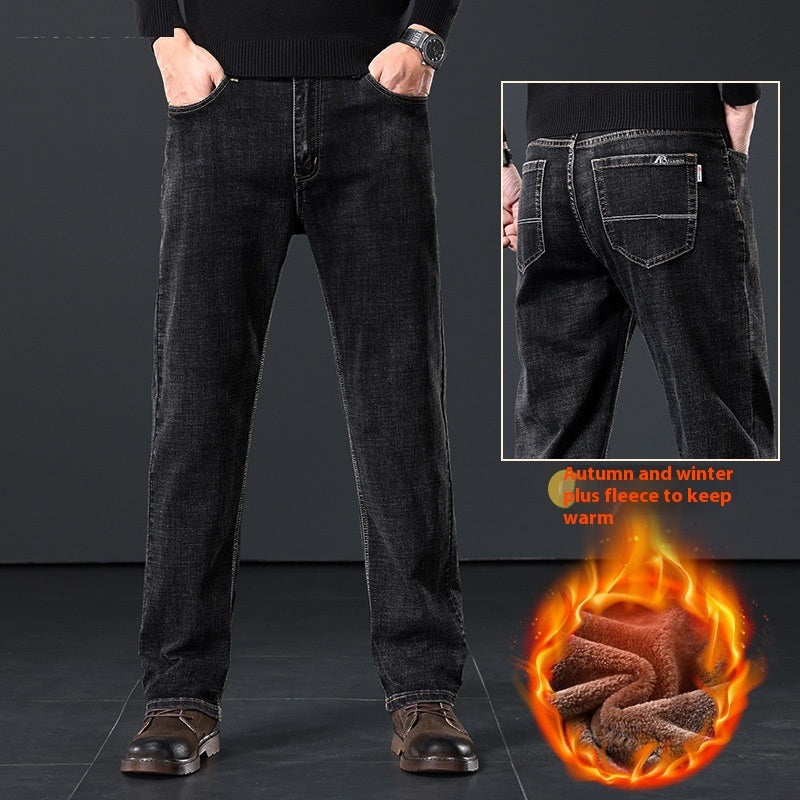 Men's Straight Loose Fleece Padded Jeans