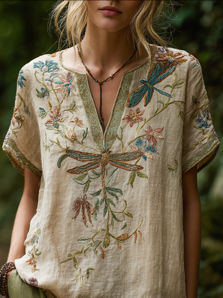 Women's Vintage Medieval V-Neck Short-Sleeve Top