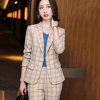 Women's Long-Sleeved Plaid Business Suit