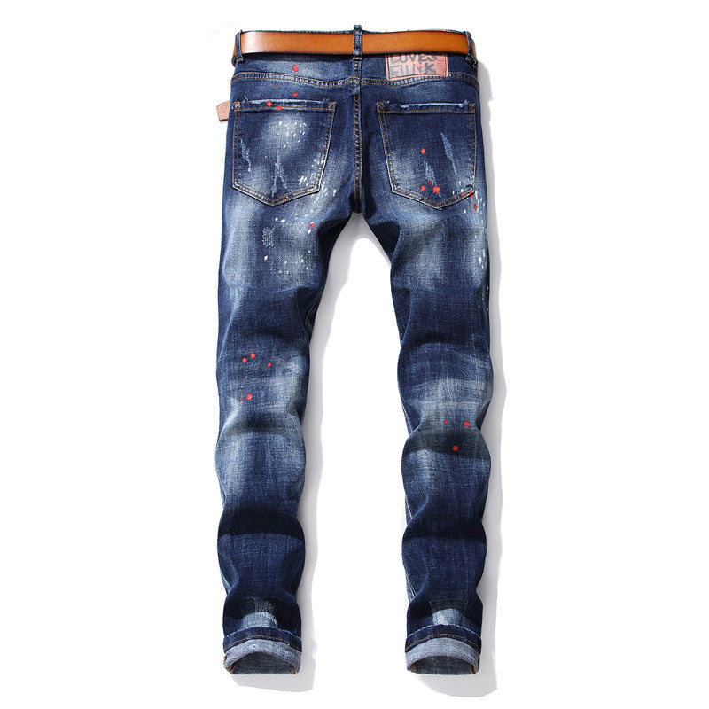 Men's Ripped Faded Paint Splatter Jeans