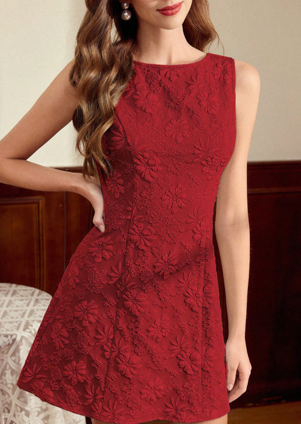 Women's French Floral Jacquard Sleeveless Dress
