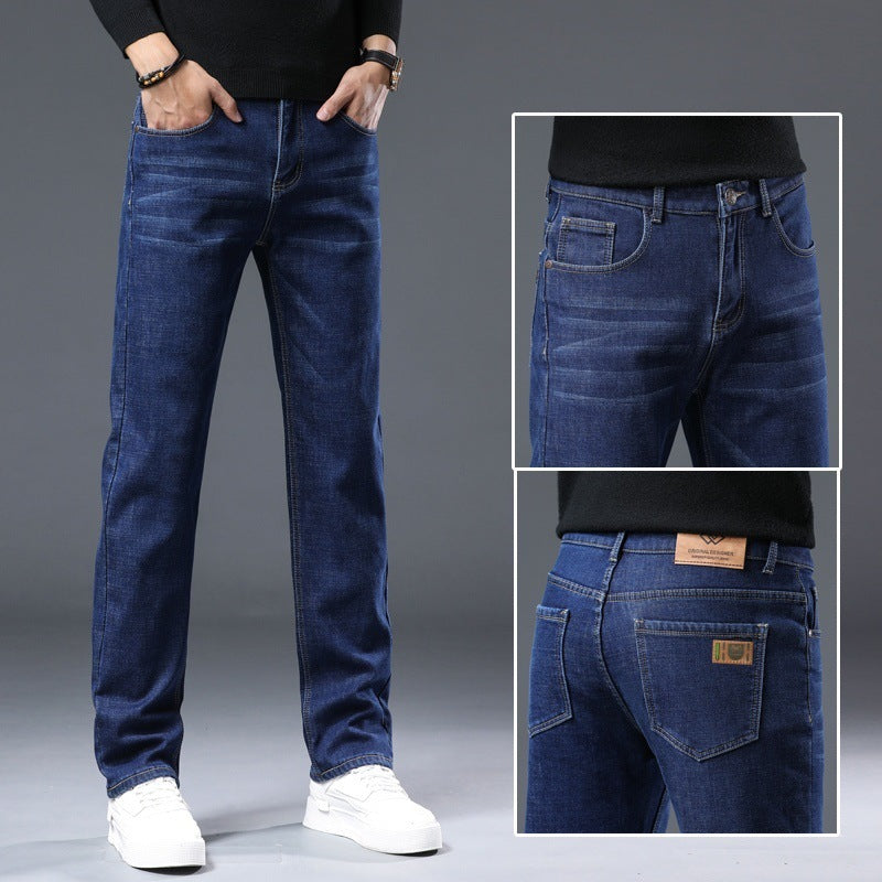 Men's Straight Fleece-lined Thick Jeans