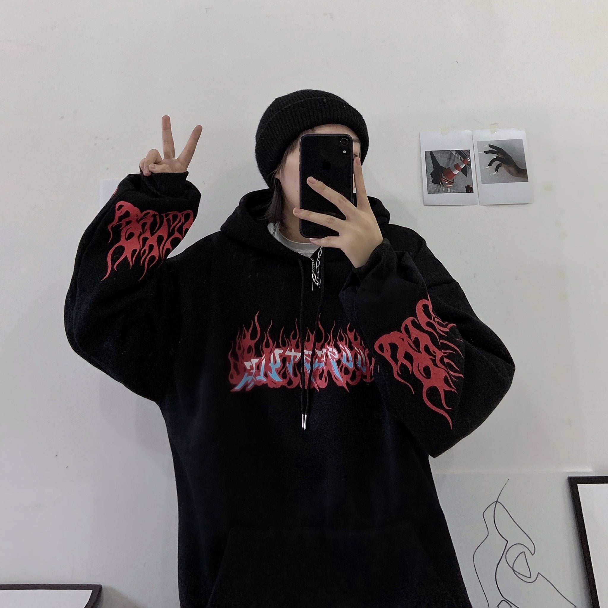 Flaming Fire Print Hoodie