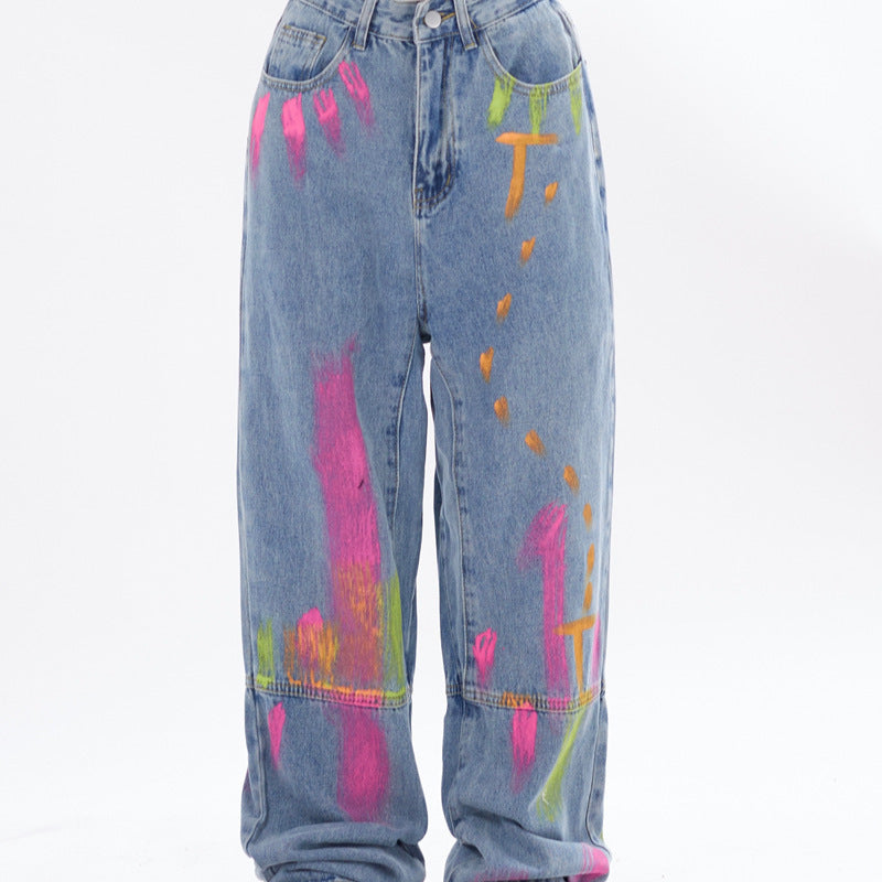 Messy Art Retro Street Hip Hop Graffiti Jeans