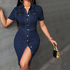Women's Mid-Length Retro Buttoned Denim Dress