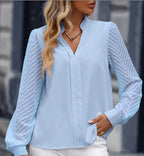 Women's Laced Long-sleeved V-neck Chiffon Top
