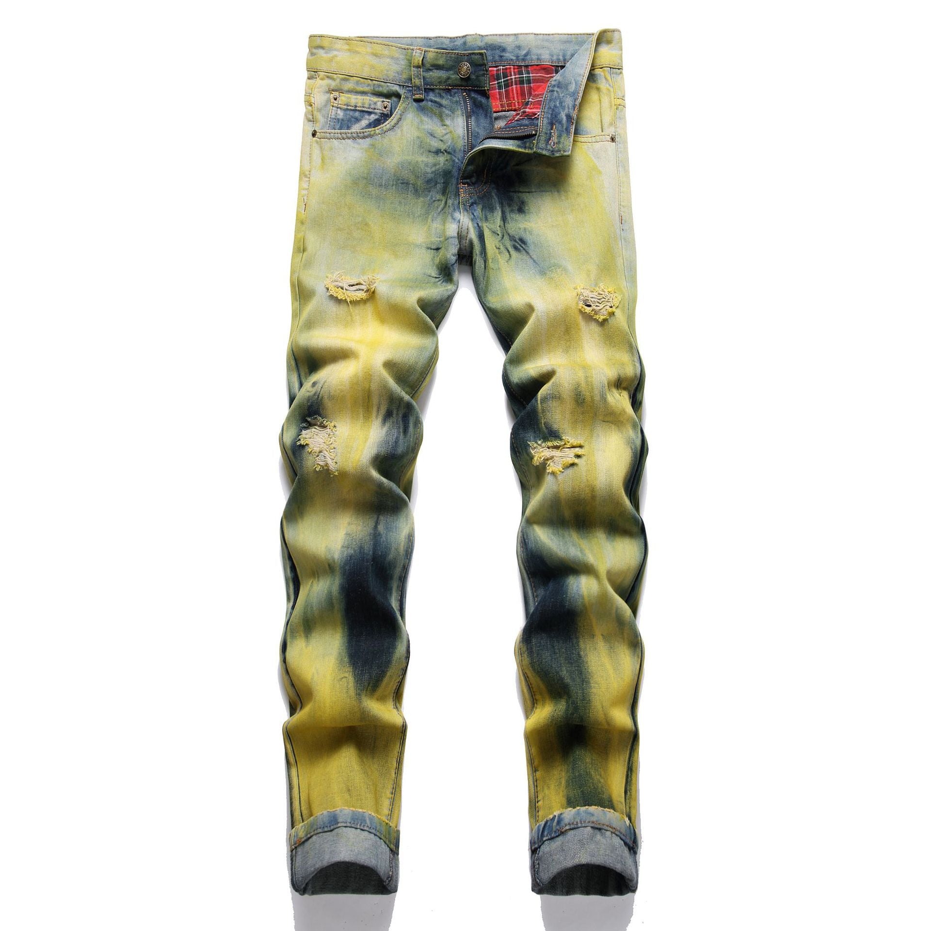 Men's Colored Ripped Patchwork Jeans