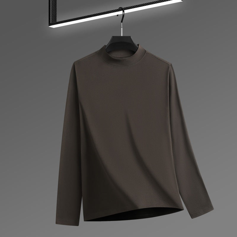 Men's Solid Color Threaded Velvet High Neck T-shirt