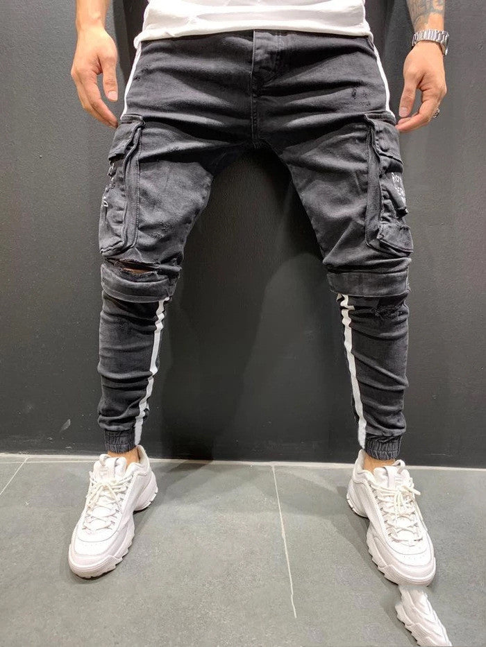 Men's Knee-cut Zipper Jeans