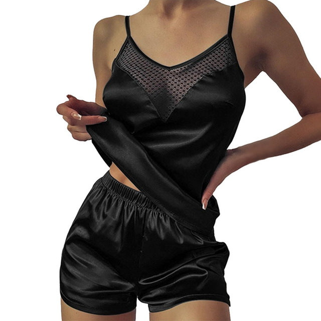 Women's Satin Solid Color Pajama Set