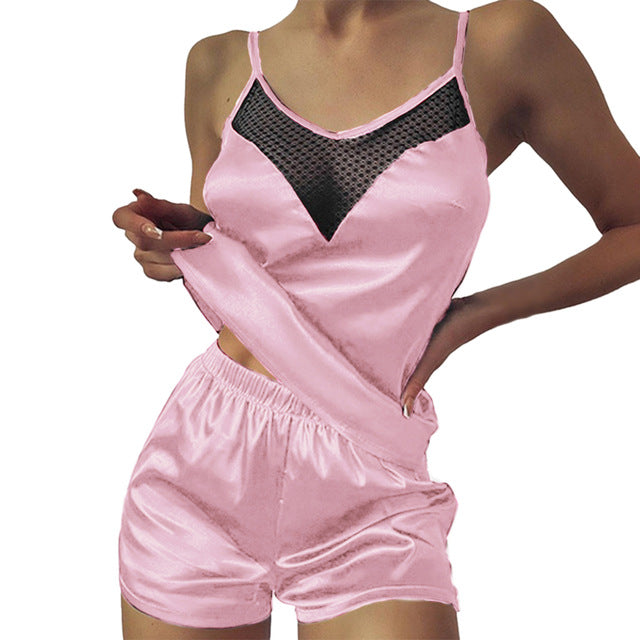 Women's Satin Solid Color Pajama Set