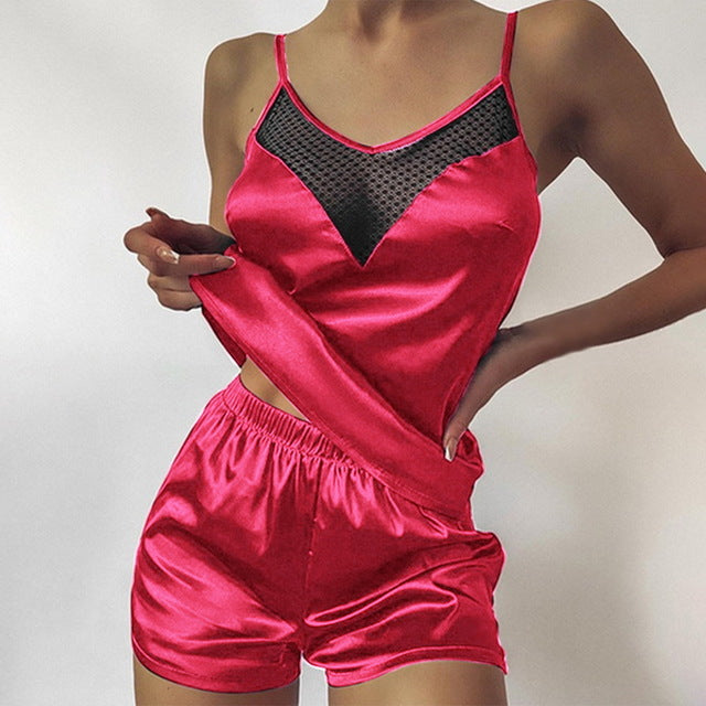 Women's Satin Solid Color Pajama Set