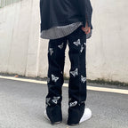 Men's Reflective Butterfly Harajuku Hip-Hop Street Straight Jeans