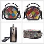 Women's Genuine Leather Geometric Pattern Cylindrical Shoulder Bag