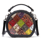 Women's Genuine Leather Geometric Pattern Cylindrical Shoulder Bag