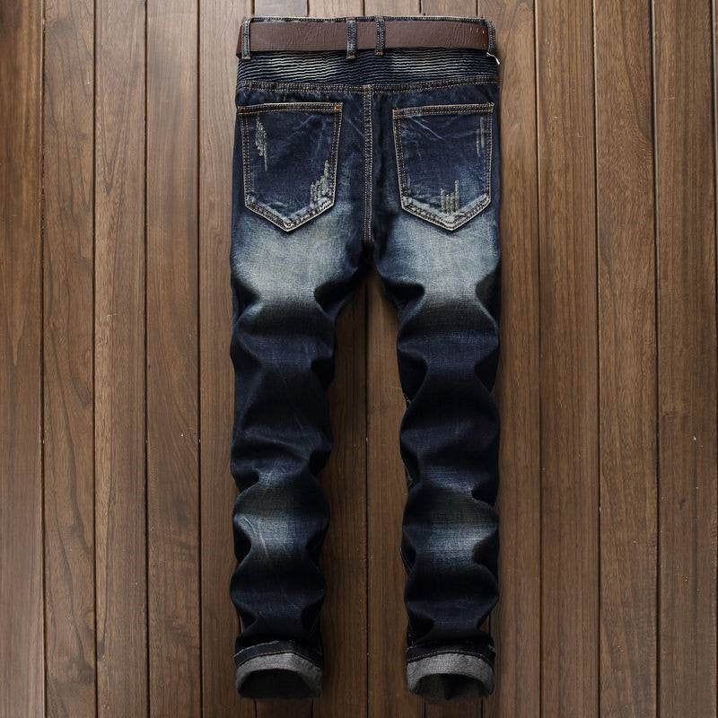 Men's Snowflake Fold Slim Fit Motorcycle Jeans