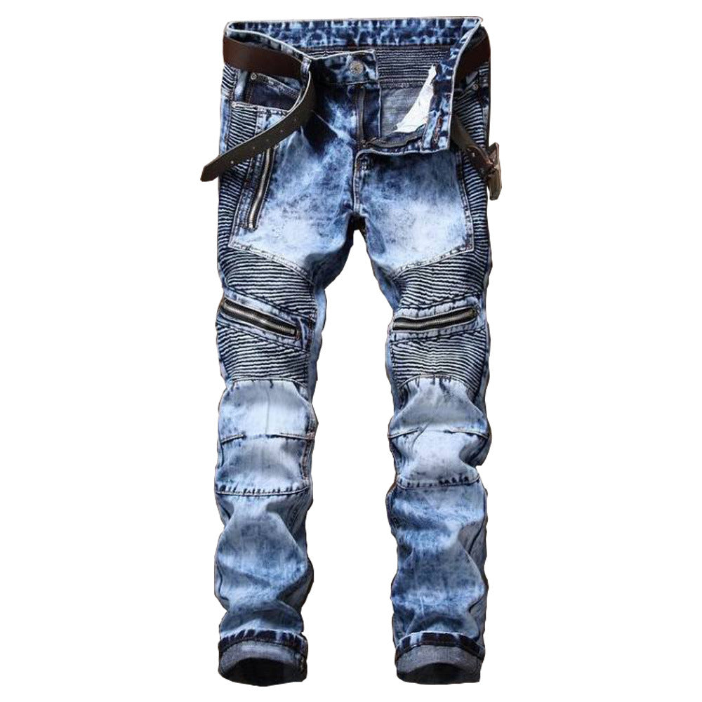 Men's Snowflake Fold Slim Fit Motorcycle Jeans
